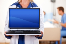 image of a nurse holding a laptop